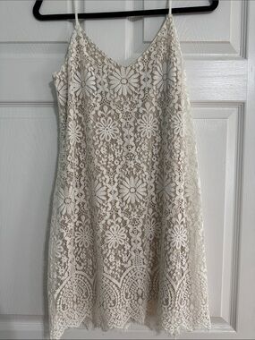 Socialite Cream Crochet Mini Dress with Floral Lace